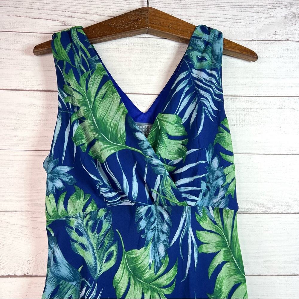 Rabbit Rabbit Rabbit Tropical Flowy V-Neck Asymmetrical Dress Vacation Size 18 - Picture 3 of 10